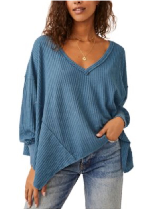 Free People Sweaters - Free People We The Free Coraline Thermal Waffle Knit Blue Top XS Boho
